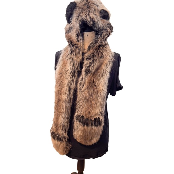 SpiritHoods Accessories - SpiritHoods Grey Wolf Faux Fur Hood Scarf With Paw Mittens